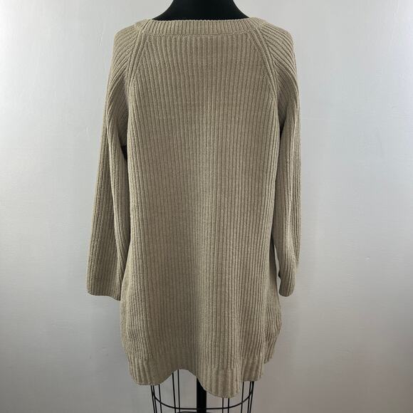 Soft Surrounding Beige Sweater Round Neck Long Sleeve Ribbed Pocket Sz M Medium - Picture 6 of 8